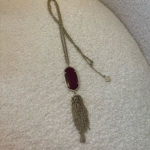 Rayne Gold Long Pendant Necklace in maroon
